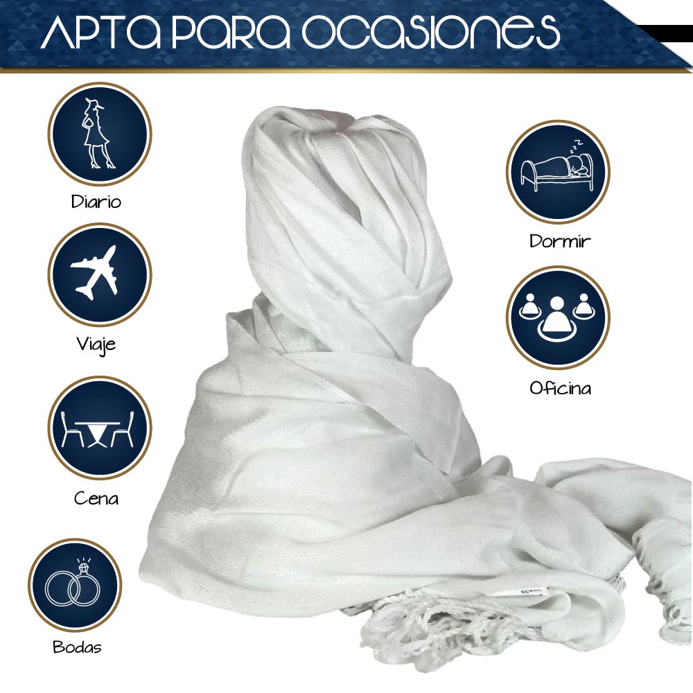 Pashmina Larga | Bufanda Elegante | Mascada (Blanca)