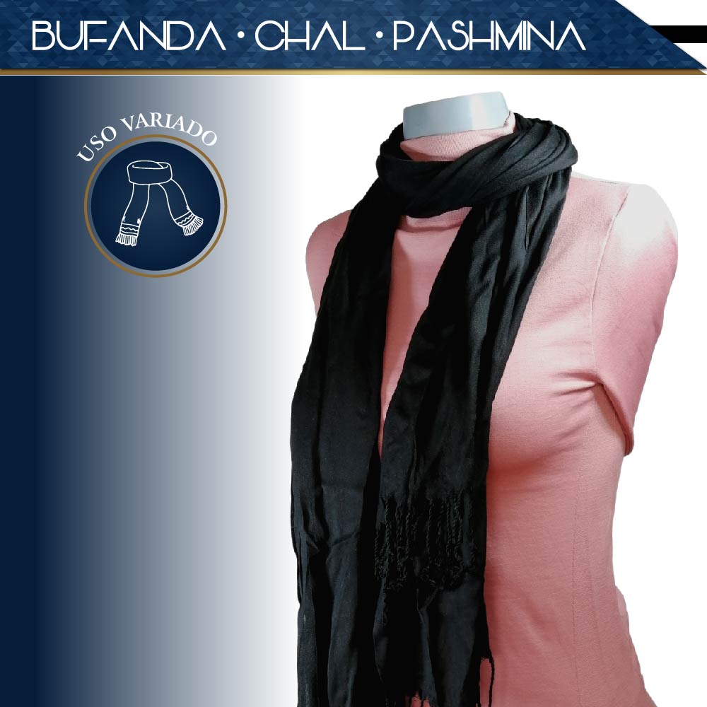 Pashmina Larga | Bufanda Elegante | Mascada (Negro)