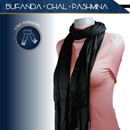 Pashmina Larga | Bufanda Elegante | Mascada (Negro)