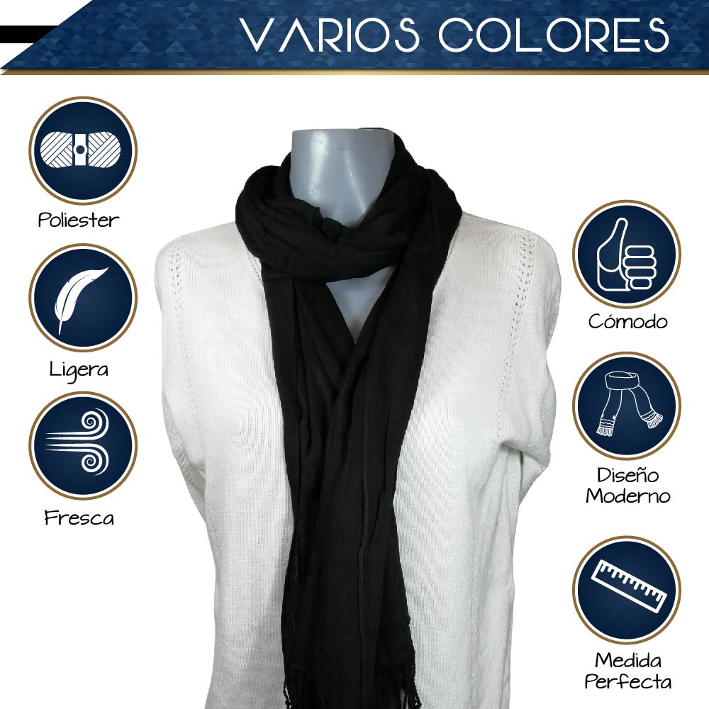 Pashmina Larga | Bufanda Elegante | Mascada (Negro)