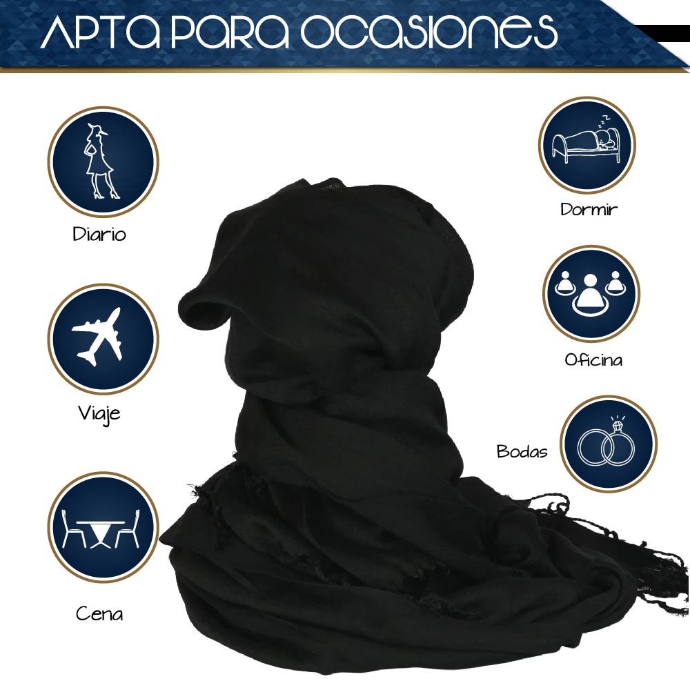 Pashmina Larga | Bufanda Elegante | Mascada (Negro)