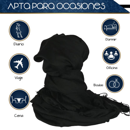 Pashmina Larga | Bufanda Elegante | Mascada (Negro)