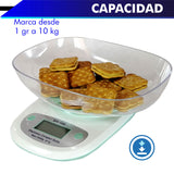 BASCULA DE COCINA DIGITAL MULTIFUNCIONAL A ESCALA, 10 KG. PANTALLA DE LED Y RECIPIENTE
