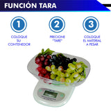 BASCULA DE COCINA DIGITAL MULTIFUNCIONAL A ESCALA, 10 KG. PANTALLA DE LED Y RECIPIENTE
