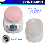 BASCULA DE COCINA DIGITAL MULTIFUNCIONAL A ESCALA, 10 KG. PANTALLA DE LED Y RECIPIENTE