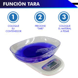 BASCULA DE COCINA DIGITAL MULTIFUNCIONAL A ESCALA, 10 KG. PANTALLA DE LED Y RECIPIENTE