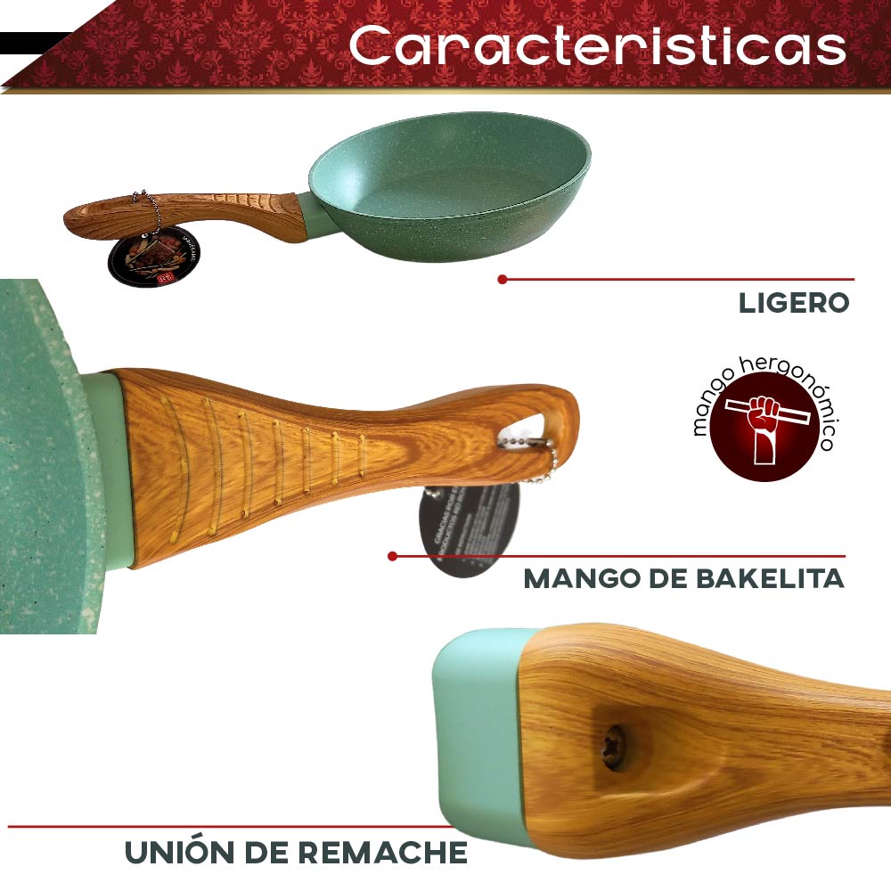 Set de 3 Sartenes Mango tipo Madera (Verde)