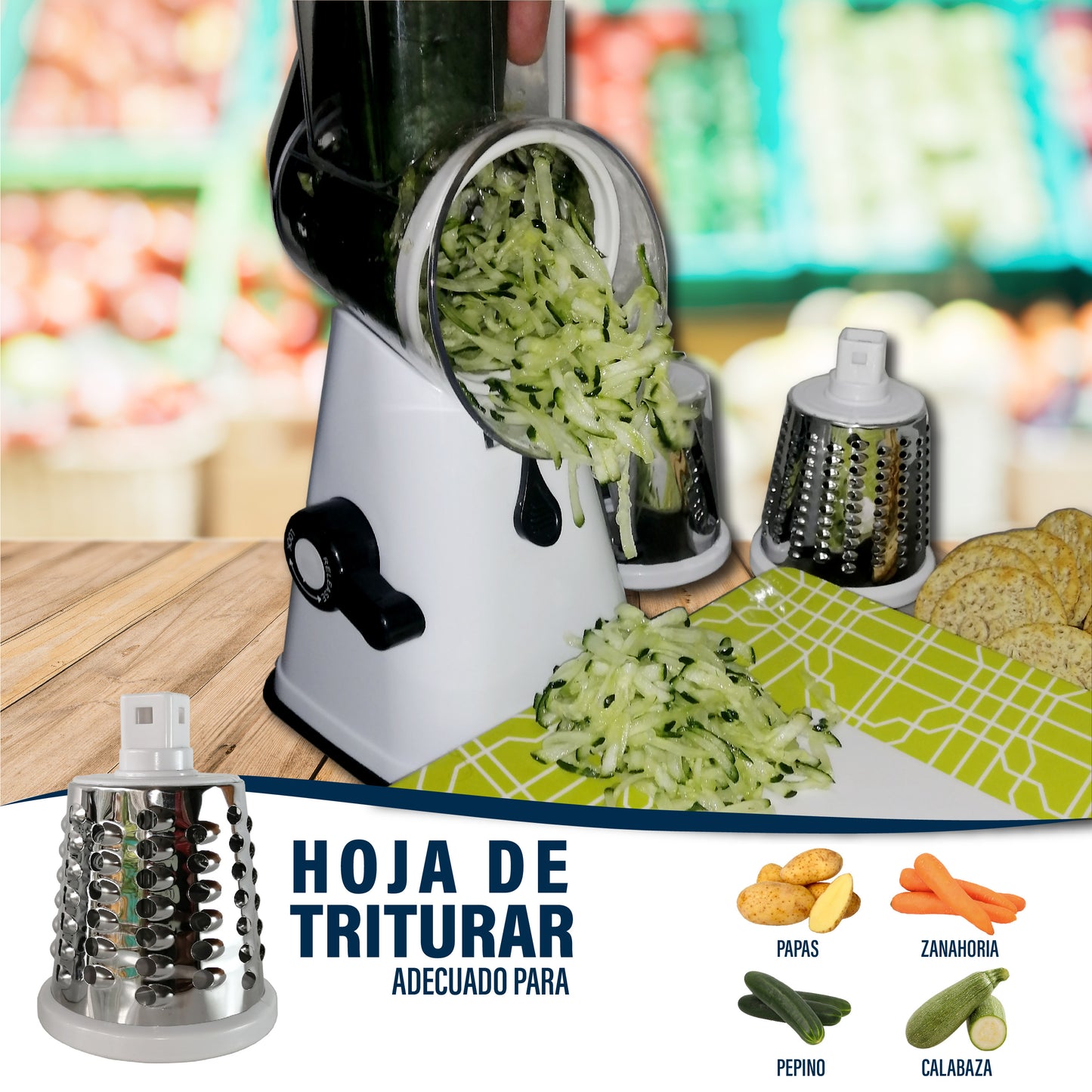 SPIRILIZER REBANADORA, MANDOLINA, TRITURADORA DE VEGETALES Y FRUTAS MANUAL DE 3 CUCHILLAS