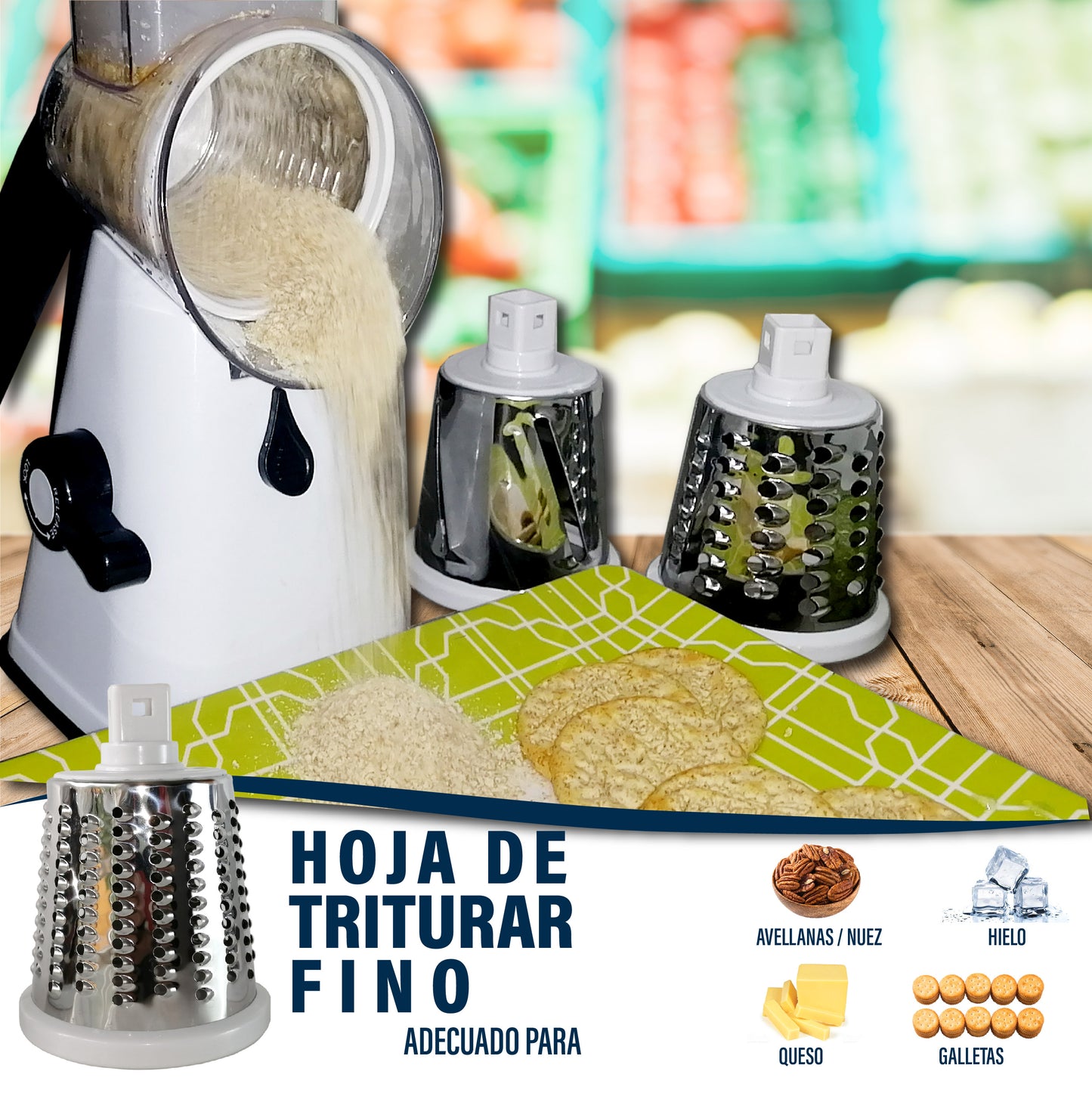 SPIRILIZER REBANADORA, MANDOLINA, TRITURADORA DE VEGETALES Y FRUTAS MANUAL DE 3 CUCHILLAS