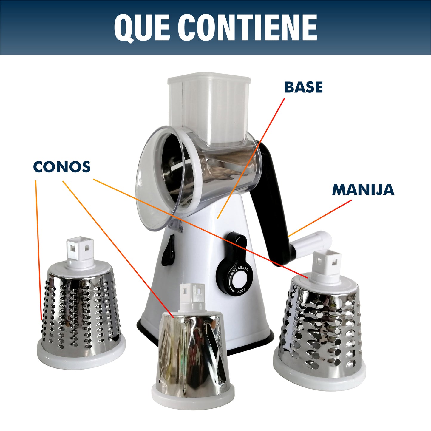 SPIRILIZER REBANADORA, MANDOLINA, TRITURADORA DE VEGETALES Y FRUTAS MANUAL DE 3 CUCHILLAS
