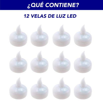 Velas Te flotantes de LED sin flama, funciona con pilas parpadeantes decorativas 12 pz (Calidas)