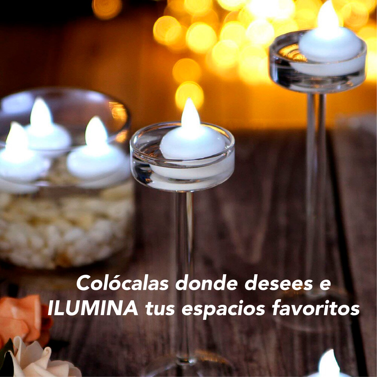 Velas Te flotantes de LED sin flama, funciona con pilas parpadeantes decorativas 12 pz (Calidas)