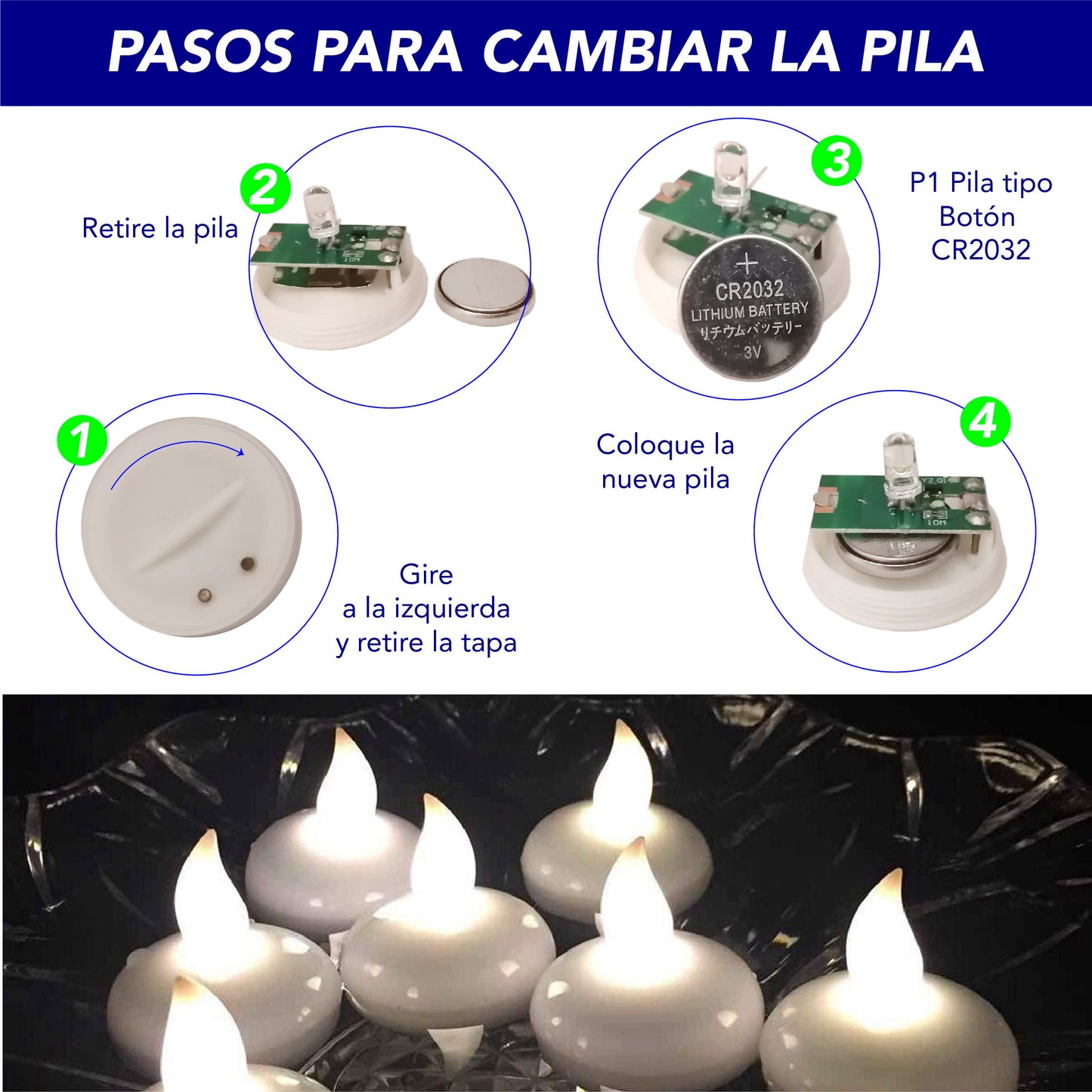 Velas Te flotantes de LED sin flama, funciona con pilas parpadeantes decorativas 12 pz (Calidas)