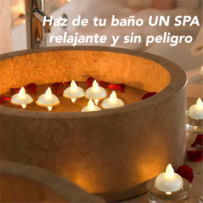 Velas Te flotantes de LED sin flama, funciona con pilas parpadeantes decorativas 12 pz (Calidas)
