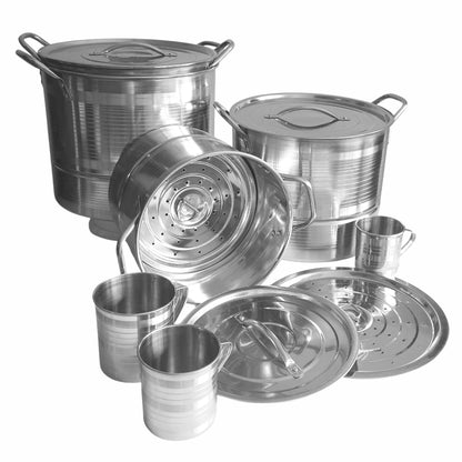 Mega Set de Ollas y Posillos Metálicos | Juego de Vaporeras/Tamaleras con Tapas y Rejillas | Acero Inoxidable | Set para Tamales, Buffet, Cocina al Vapor y Eventos Grandes
