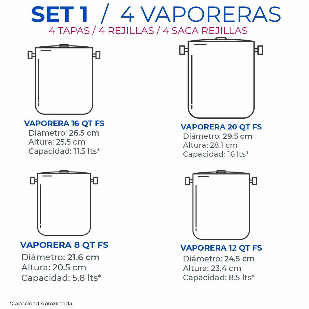 Mega Set de Ollas y Posillos Metálicos | Juego de Vaporeras/Tamaleras con Tapas y Rejillas | Acero Inoxidable | Set para Tamales, Buffet, Cocina al Vapor y Eventos Grandes