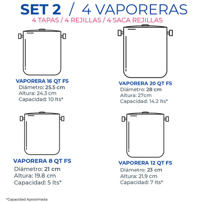 Mega Set de Ollas y Posillos Metálicos | Juego de Vaporeras/Tamaleras con Tapas y Rejillas | Acero Inoxidable | Set para Tamales, Buffet, Cocina al Vapor y Eventos Grandes