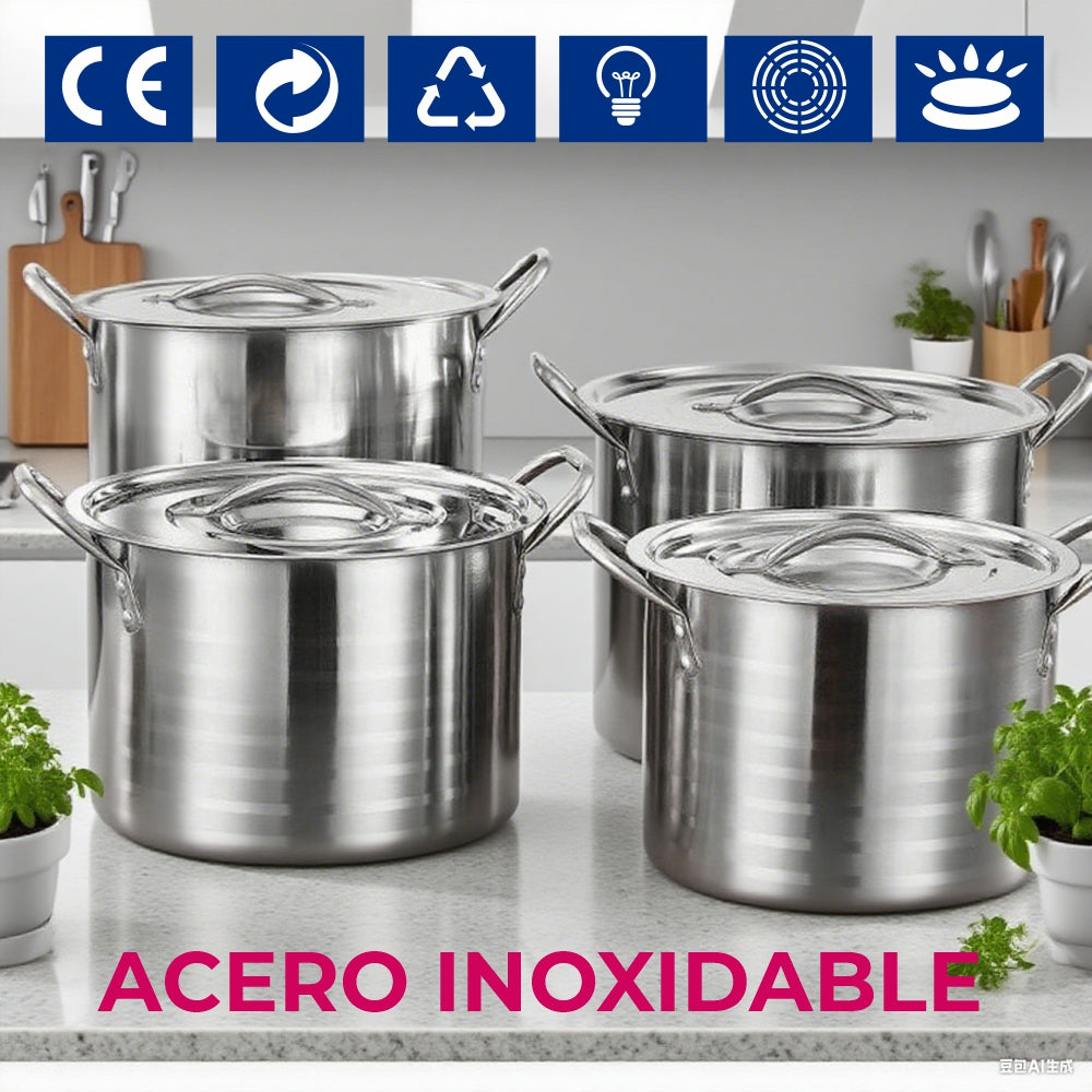 Mega Set de Ollas y Posillos Metálicos | Juego de Vaporeras/Tamaleras con Tapas y Rejillas | Acero Inoxidable | Set para Tamales, Buffet, Cocina al Vapor y Eventos Grandes