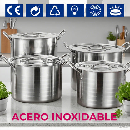 Mega Set de Ollas y Posillos Metálicos | Juego de Vaporeras/Tamaleras con Tapas y Rejillas | Acero Inoxidable | Set para Tamales, Buffet, Cocina al Vapor y Eventos Grandes