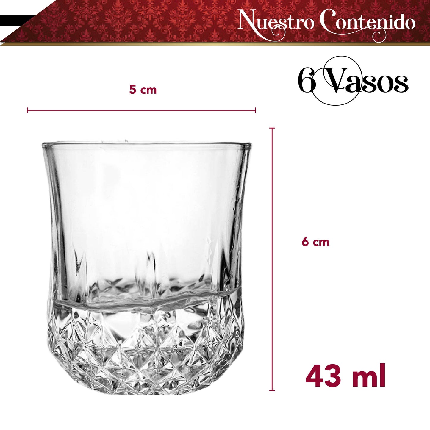 Set de 6 vasos old fashioned para whisky cristal