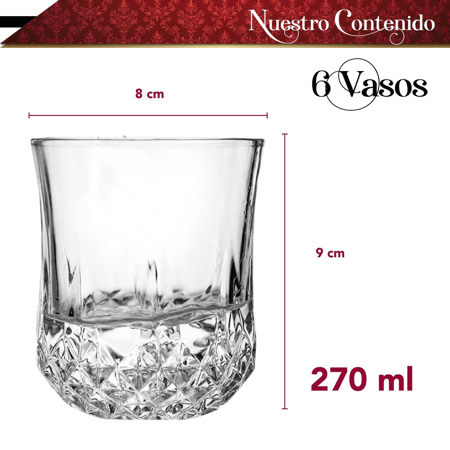 Set de 6 vasos Old Fashioned para Whisky cristal 270 ml