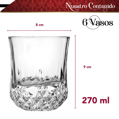 Set de 6 vasos Old Fashioned para Whisky cristal 270 ml