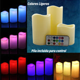 CHIC-FANTASY Velas LED parpadeantes, con control remoto, color marfil, mecha de LED velas luces de colores cálidos y fríos decoración del hogar, Juego de 3 piezas