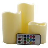 CHIC-FANTASY Velas LED parpadeantes, con control remoto, color marfil, mecha de LED velas luces de colores cálidos y fríos decoración del hogar, Juego de 3 piezas