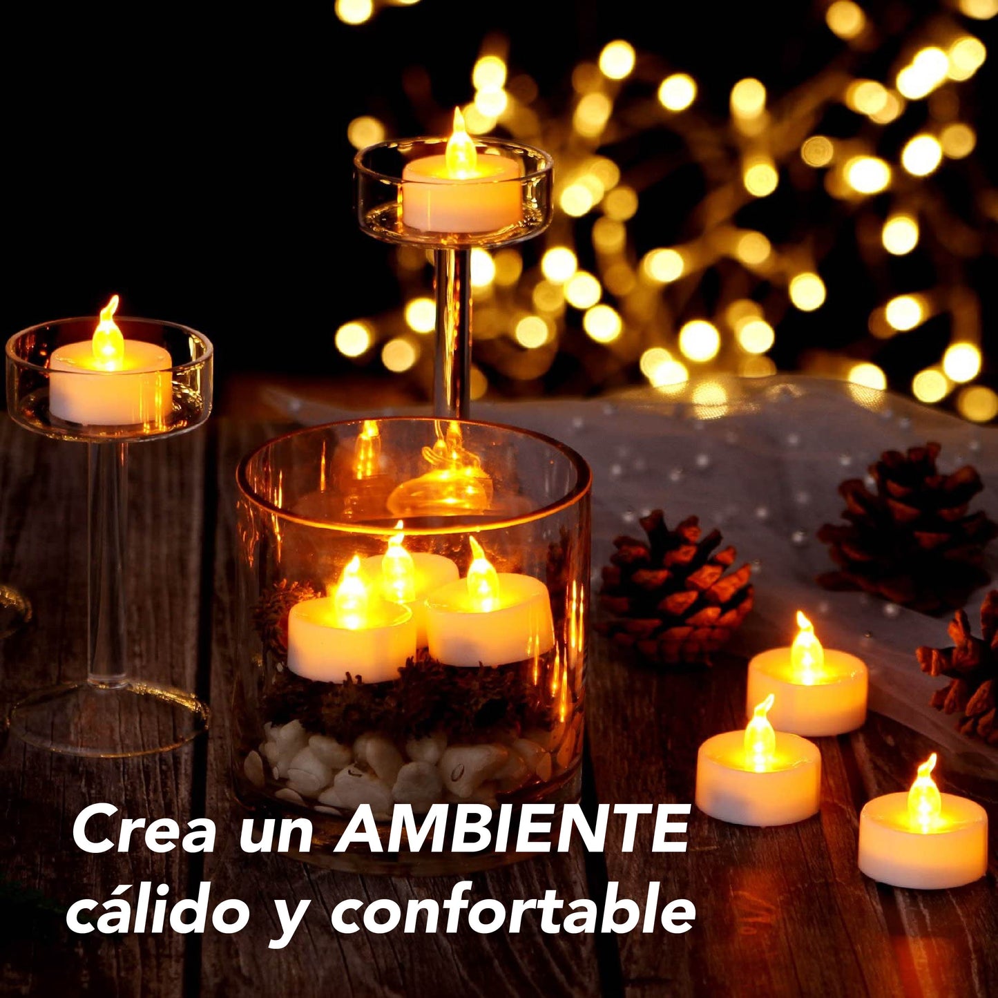 Velas Te de LED sin flama, funciona con pilas parpadeantes decorativas 24 piezas (Calidas)