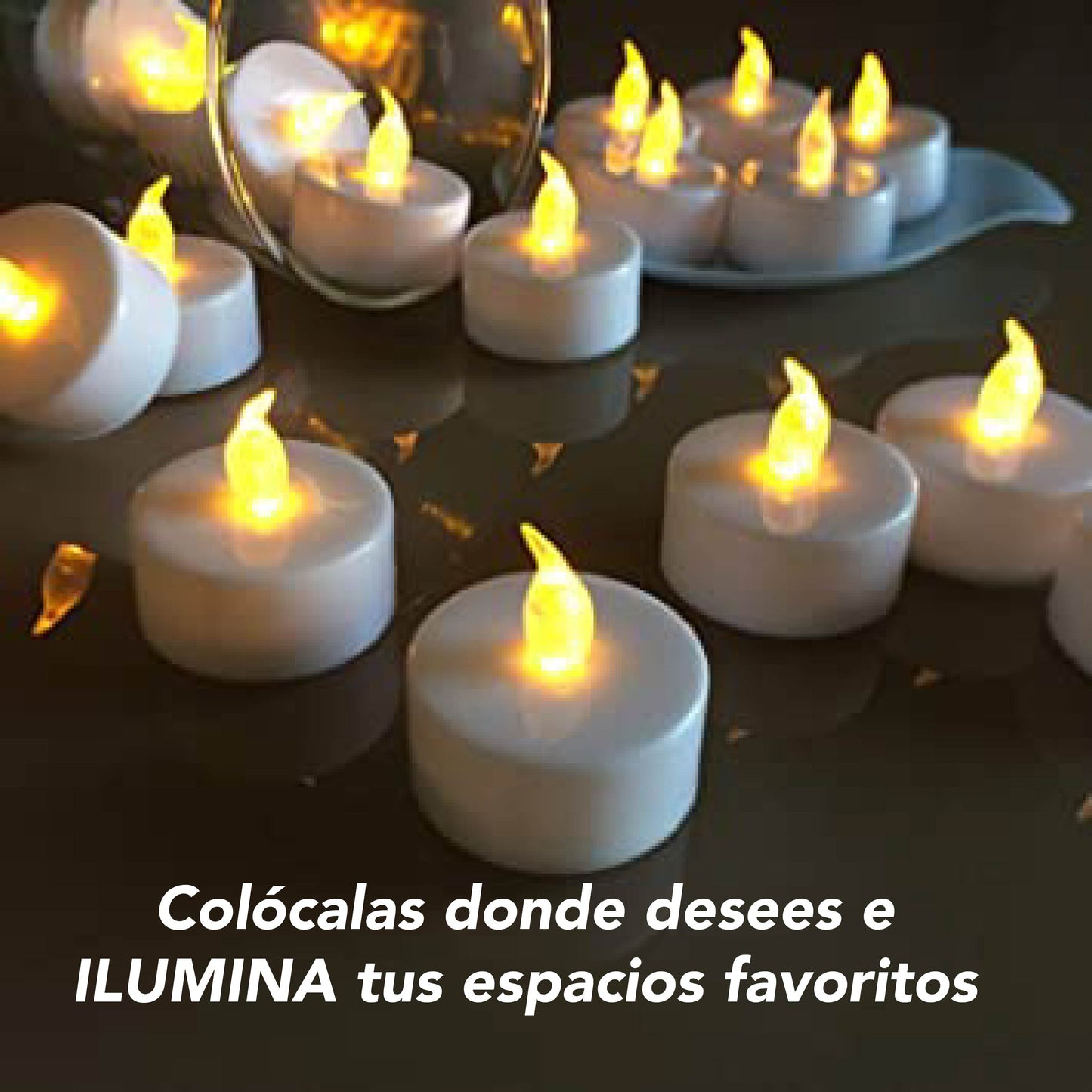 Velas Te de LED sin flama, funciona con pilas parpadeantes decorativas 24 piezas (Calidas)