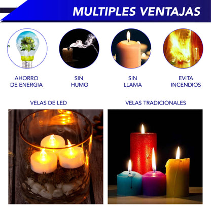 Velas Te de LED sin flama, funciona con pilas parpadeantes decorativas 24 piezas (Calidas)