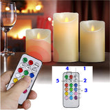 CHIC-FANTASY Velas LED parpadeantes, con control remoto, color marfil, mecha de LED velas luces de colores cálidos y fríos decoración del hogar, Juego de 3 piezas