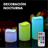 CHIC-FANTASY Velas LED parpadeantes, con control remoto, color marfil, mecha de LED velas luces de colores cálidos y fríos decoración del hogar, Juego de 3 piezas