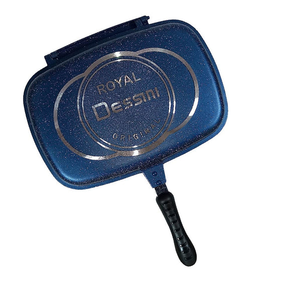 Sartén Doble Cara Antiadherente Ideal para Barbacoa Portátil con Empaque Extra Cocina sin Salpicaduras con Bloqueo de Mango (Azul)
