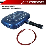 Sartén Doble Cara Antiadherente Ideal para Barbacoa Portátil con Empaque Extra Cocina sin Salpicaduras con Bloqueo de Mango (Azul)