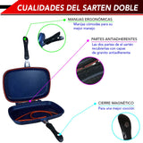 Sartén Doble Cara Antiadherente Ideal para Barbacoa Portátil con Empaque Extra Cocina sin Salpicaduras con Bloqueo de Mango (Azul)