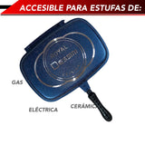 Sartén Doble Cara Antiadherente Ideal para Barbacoa Portátil con Empaque Extra Cocina sin Salpicaduras con Bloqueo de Mango (Azul)