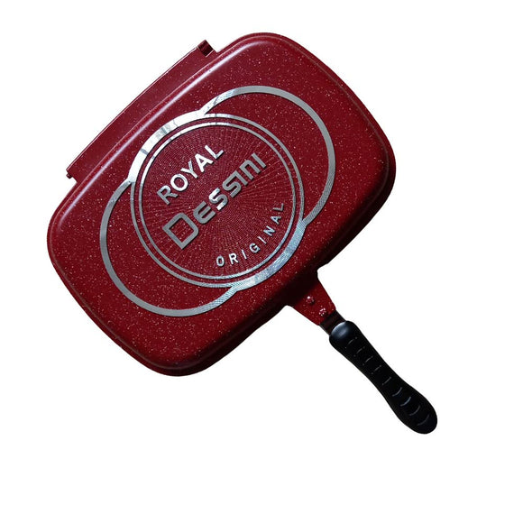 Sartén Doble Cara Antiadherente Ideal para Barbacoa Portátil con Empaque Extra Cocina sin Salpicaduras con Bloqueo de Mango (Rojo)