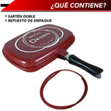 Sartén Doble Cara Antiadherente Ideal para Barbacoa Portátil con Empaque Extra Cocina sin Salpicaduras con Bloqueo de Mango (Rojo)