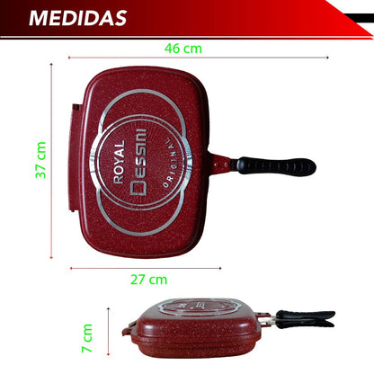 Sarten Doble Cara Antiadherente para Barbacoa con Empaque extra Cocina con Bloqueo de Mango (Rojo)