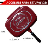 Sartén Doble Cara Antiadherente Ideal para Barbacoa Portátil con Empaque Extra Cocina sin Salpicaduras con Bloqueo de Mango (Rojo)