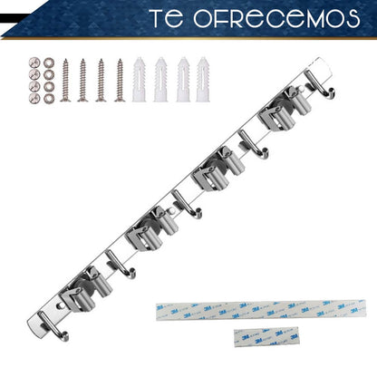 Organizador De Escobas Acero Inoxidable Soporte Multiusos