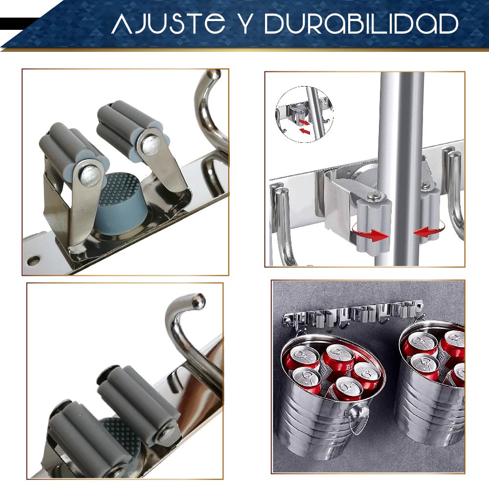 Organizador De Escobas Acero Inoxidable Soporte Multiusos