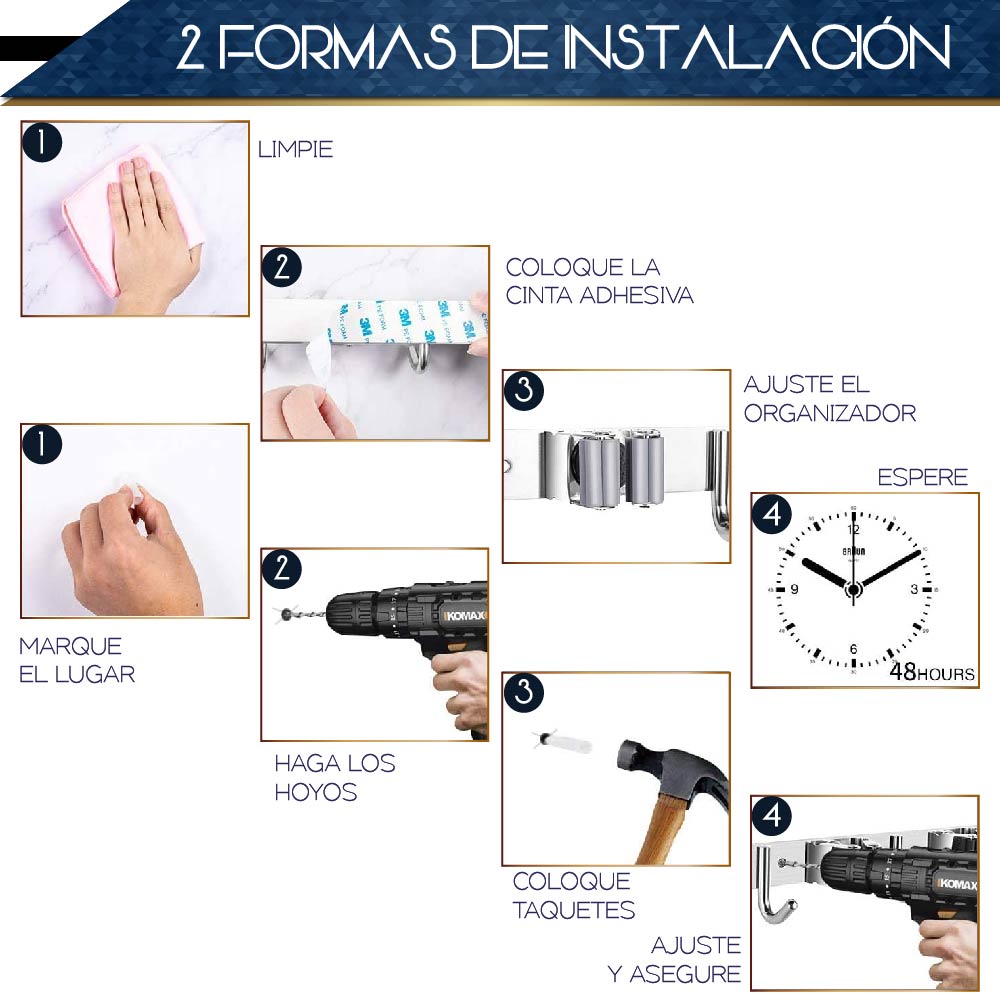 Organizador De Escobas Acero Inoxidable Soporte Multiusos