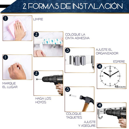 Organizador De Escobas Acero Inoxidable Soporte Multiusos