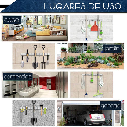 Organizador De Escobas Acero Inoxidable Soporte Multiusos
