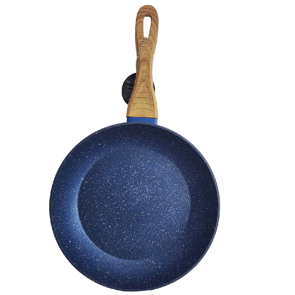 Set de 3 Sartenes Antiadherentes con Cubierta de Granito y Mango tipo Madera (Azul)