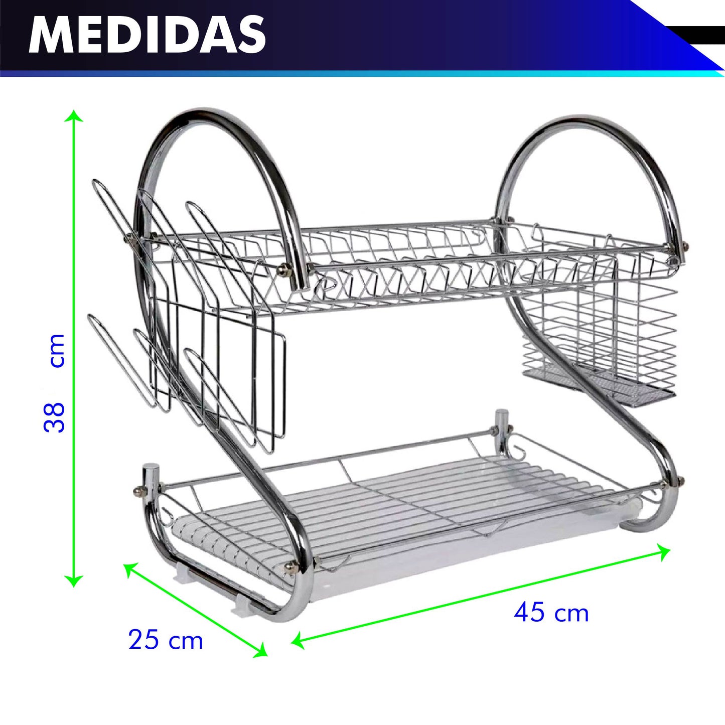 Escurridor 2 niveles para trastes de acero cromado (45 cm/18 in)