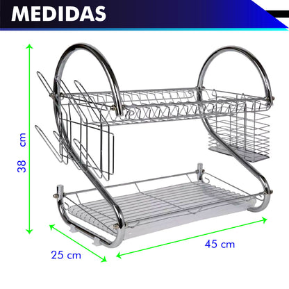 Escurridor 2 niveles para trastes de acero cromado (45 cm/18 in)