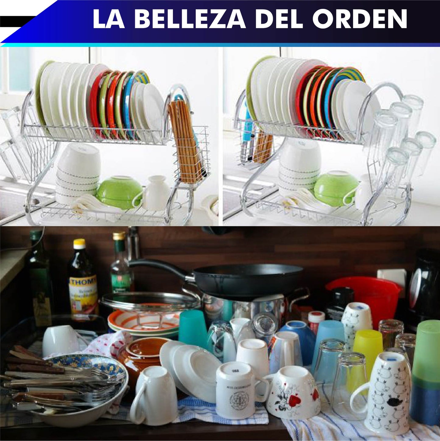 Escurridor 2 niveles para trastes de acero cromado (45 cm/18 in)